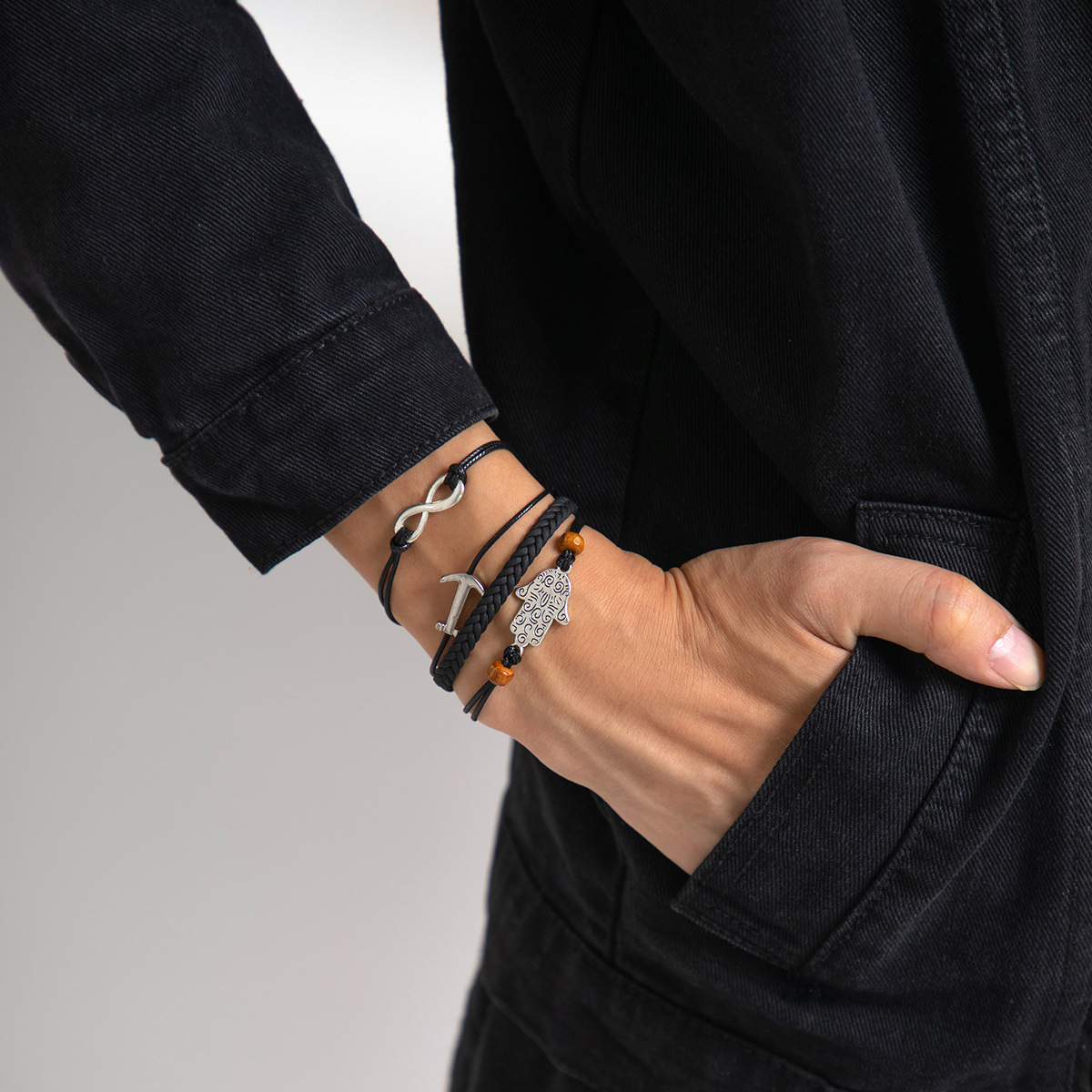 1 Piece Fashion Letter Palm Anchor Pu Leather Alloy Braid Menu0027S Bracelets