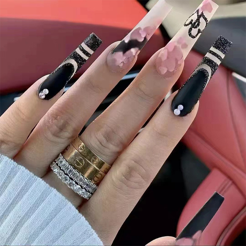 Long Ballet Armor Coffin Armor One Second Wearable Nail Sticker Nail Pieces Black Mysterious Love Removable Wholesale Long Ballet Armor Coffin Armor One Second Wearable Nail Sticker Nail Pieces Black Mysterious Love Removable Wholesale