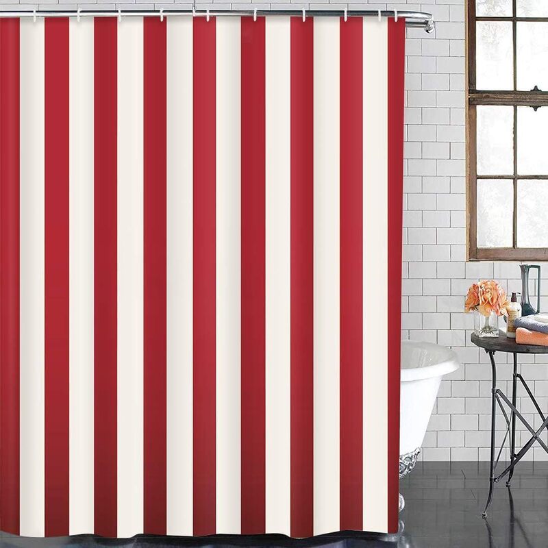 Red and White Striped Abstract Classic Beautiful Color Pattern Shower Curtain Bathroom Fabric with 12 Hooks