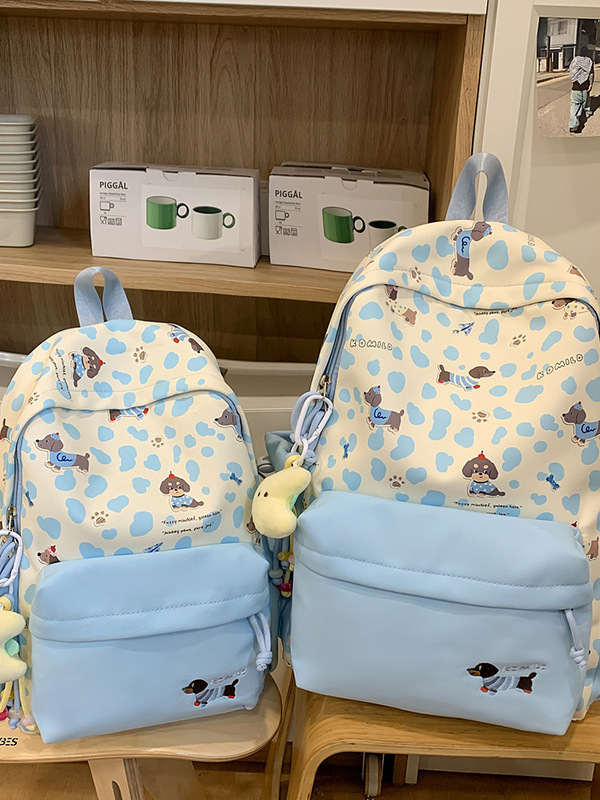 新しいクロスボーダー高価値バックパックヒョウ柄子犬かわいいスクールバッグ中学生と高校生大学生の大小バックパック|undefined