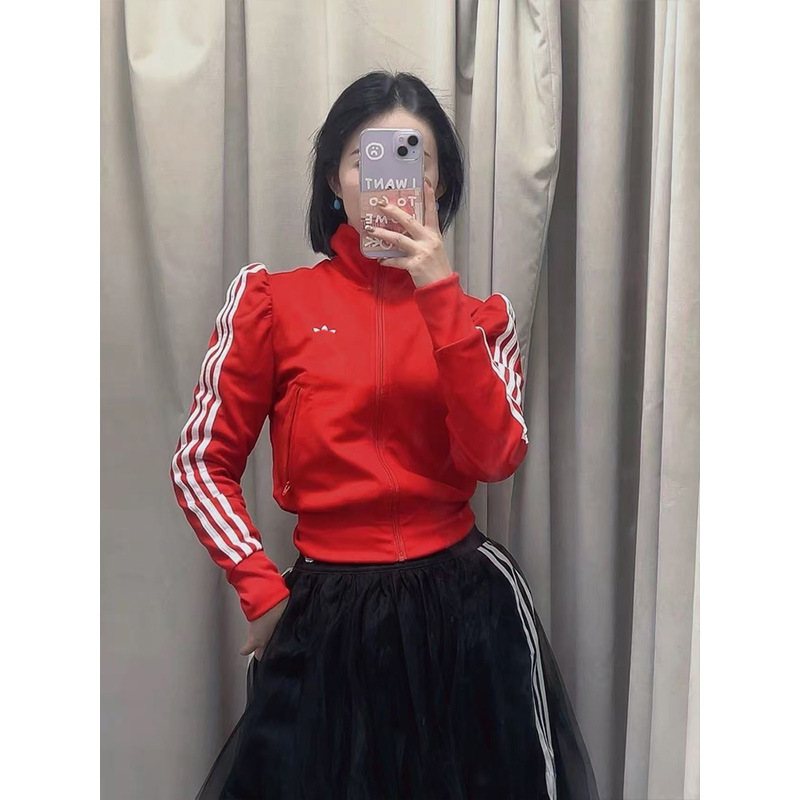 Cross-border three-leaf trendy brand three-stripe short cardigan sweatshirt slim-fit jacket for women, spring and autumn baseball jacket sportswear