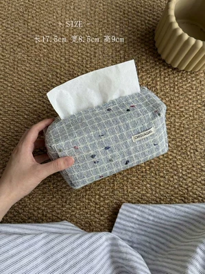 Coffee Table and Dining Room, Tissue – Car tissue box/set - mist-blue-plaid