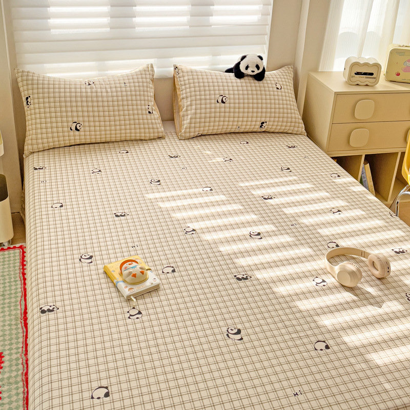 Sábanas a cuadros de algodón puro pieza individual 100 cama individual de algodón funda de almohada para dormitorio infantil traje de tres piezas