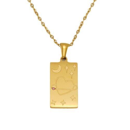 Cross-border 18K stainless steel tarot card signet necklace for women, personalized fashionable titanium steel square pendant necklace jewelry