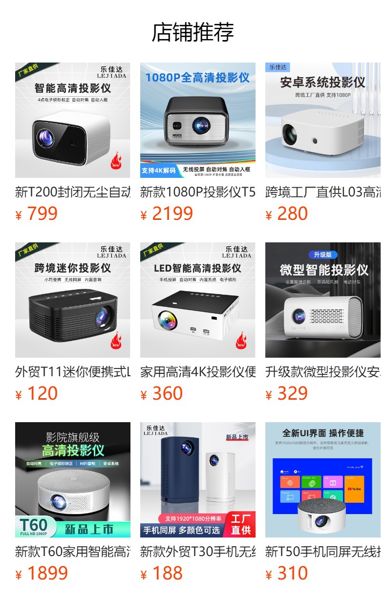 Cross-border new product V1 projector: 1080P high-definition projector for bedroom wall projection, portable gun barrel for office, home and outdoor use pic 1