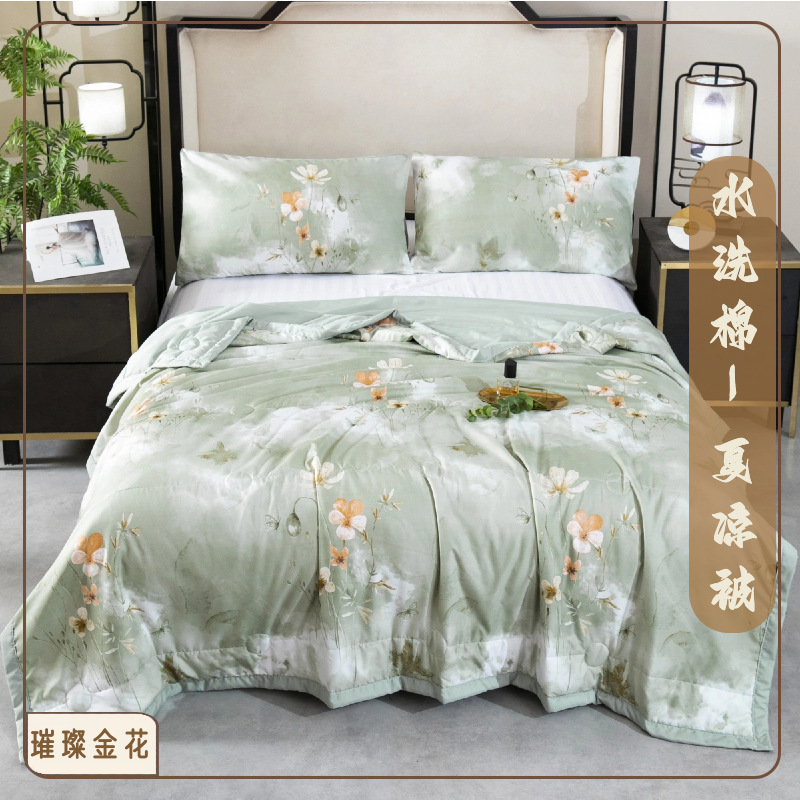 워시드 코튼 여름 퀼트 - 내셔널 스타일 그린