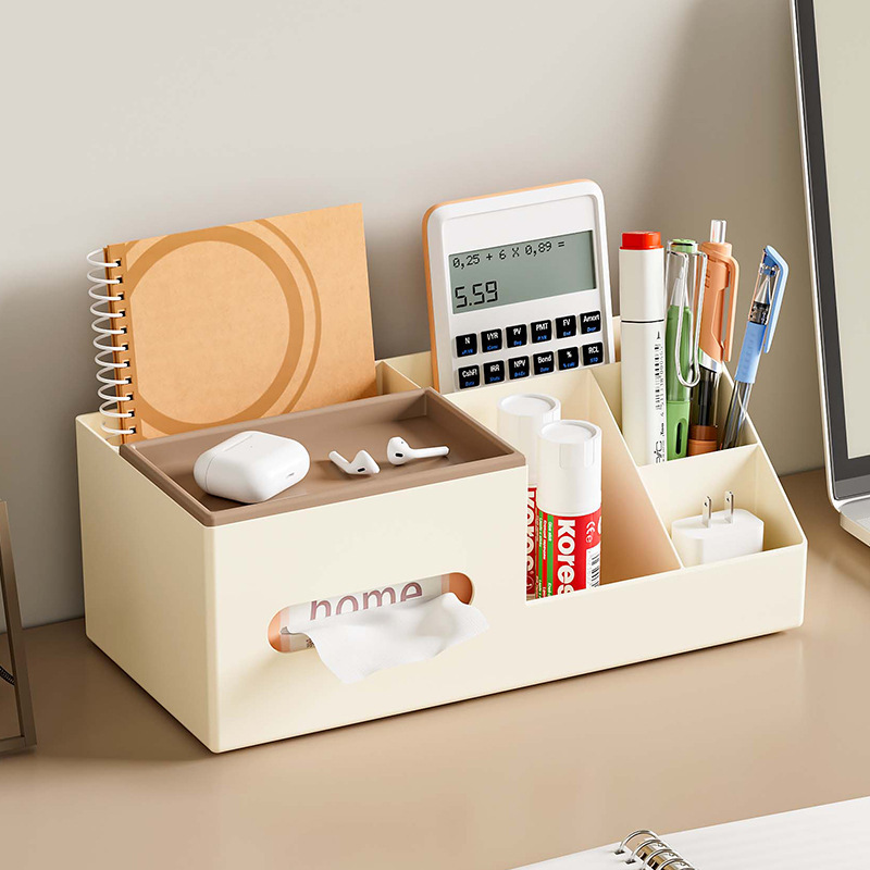 Casa sala de estar dormitorio caja de toallas multifuncional caja de almacenamiento de artículos de color crema caja de acabado de cosméticos