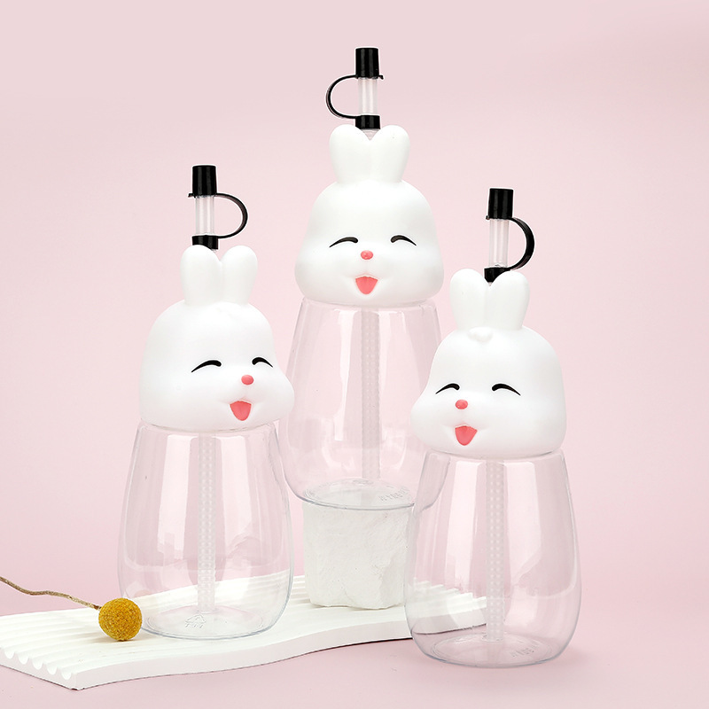 Tapa sellada en forma de fresa creativa, bebida transparente para barriga grande, taza de paja de PET de plástico para niños, botella de bebida de jugo