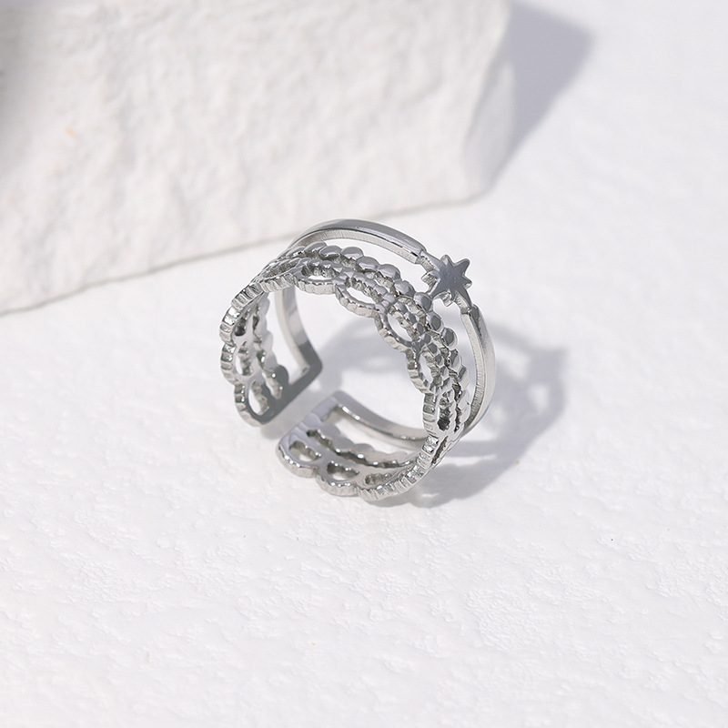 18K Real Gold Plated Plating Material Stone-Free Inlay Material Fashion Star Stainless Steel Plating Open Ring