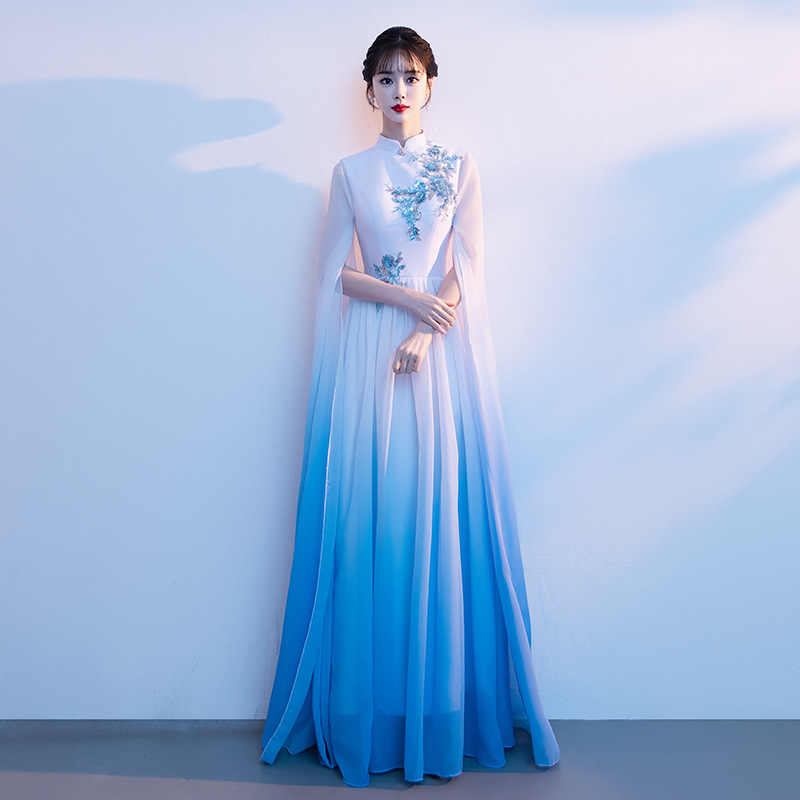 New Chorus Blue Dress Chorus Performance Costume Women's Elegant Long Dress Adult Chorus Conductor Evening Dress