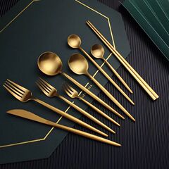 加厚 304不锈钢刀叉套装家用西餐餐具ins风金色牛排刀叉勺三件套