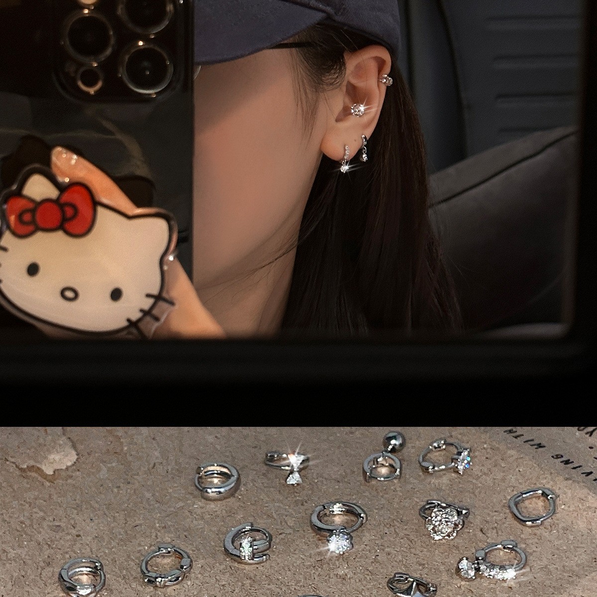 简约个性潮男女耳扣韩版气质冷淡风纯银锆石耳环女百搭甜酷风耳饰