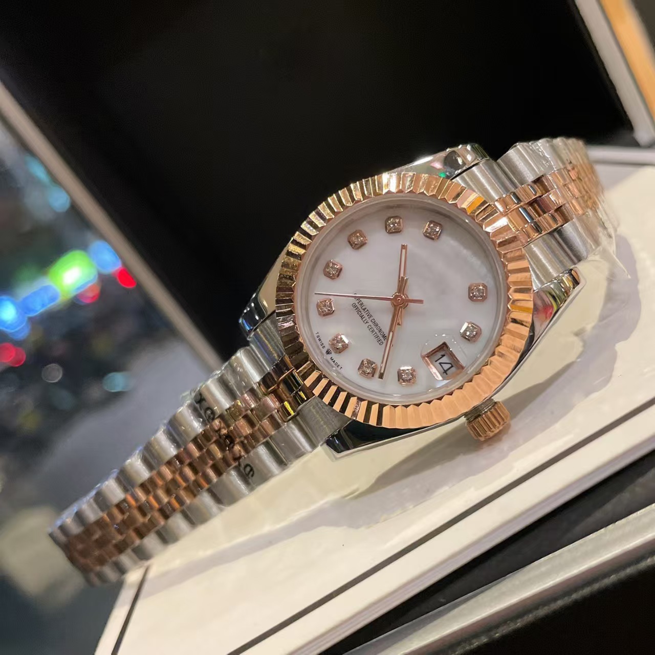 Laojia Oyster Perpetual Datejust 31mm Automatic Mechanical Women's Watch Series Olive Green Watch with Luminous Calendar