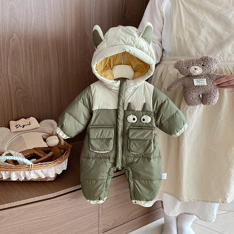 Baby bodysuit, winter down jacket, cartoon children's winter clothes, warm 90% white duck down romper