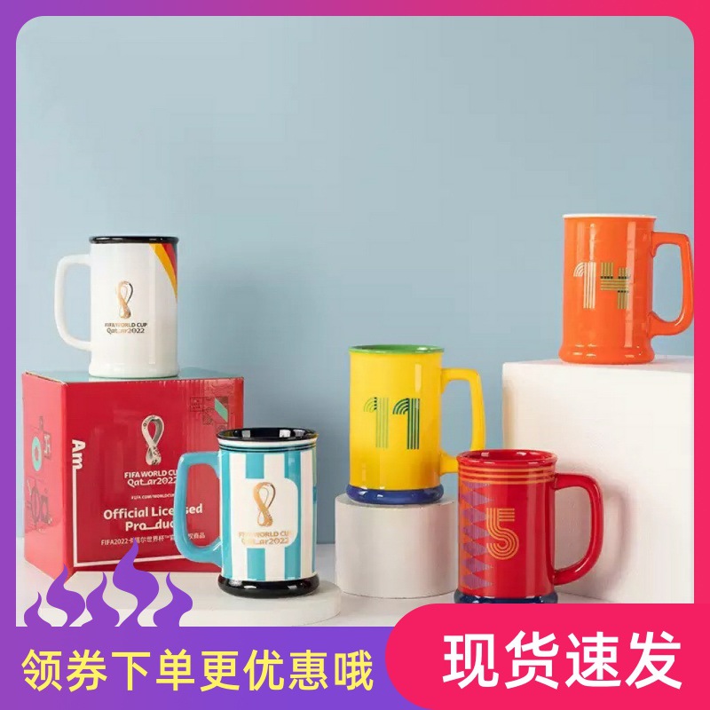 2022FIFA Qatar world Soccer Cup Mascot Water cup Ceramic cup Mug Fan Keepsake Gift box
