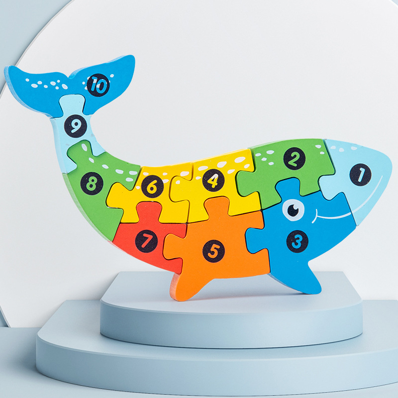 Juguetes educativos de madera para niños 4-6 acumulación de cognición de educación temprana animales de madera, combinación de formas, rompecabezas 3D