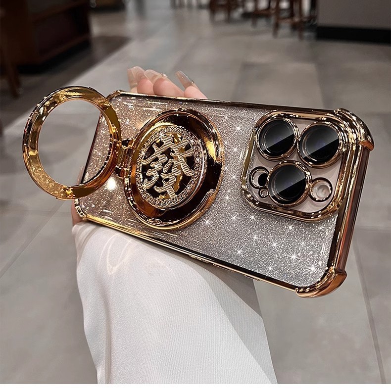 Soporte para cabello degradado de año nuevo para iPhone 15 funda para teléfono móvil 16ProMax Apple 14 película para lente 13 airbag