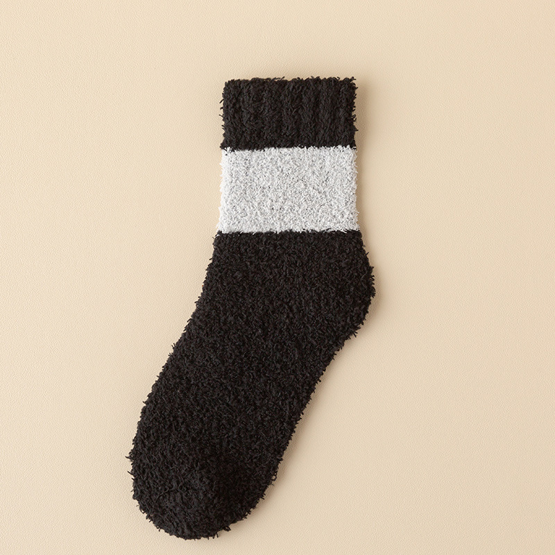 Koraļļu flīsa zeķes vīriešu ziemas vidēja izmēra caurulīte plīša biezas ziemas siltas mājas plīša garās zeķes gulēšanai uz grīdas_voghion.com