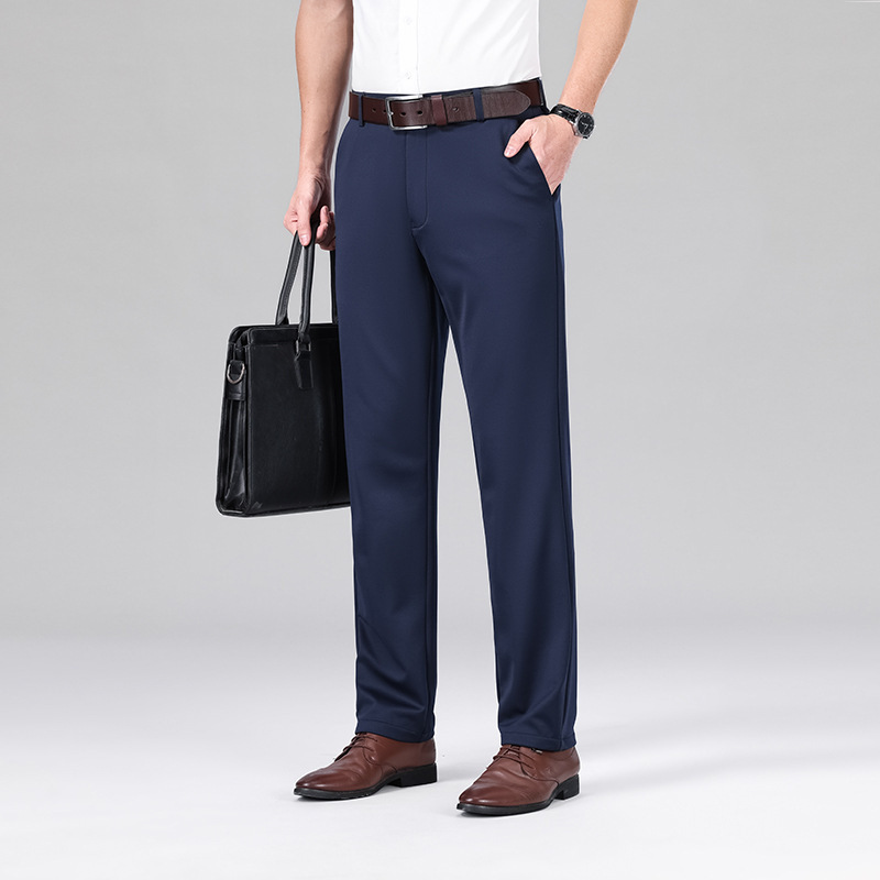 Men's Non-ironing Business Pants Middle-aged and Elderly Stretch High Waist Summer Thin Ice Silk Casual Pants