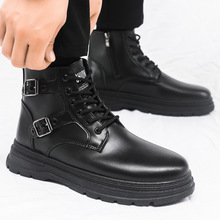 大码黑色马丁靴男英伦风工装靴子户外潮鞋中帮皮靴男士休闲秋季