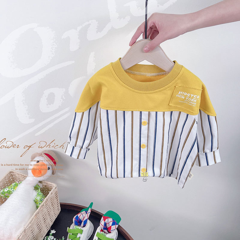 Camiseta a Rayas para Niños de 0 a 5 Años, Estilo Coreano 2025, con Parches Modernos, Manga Larga para Niños