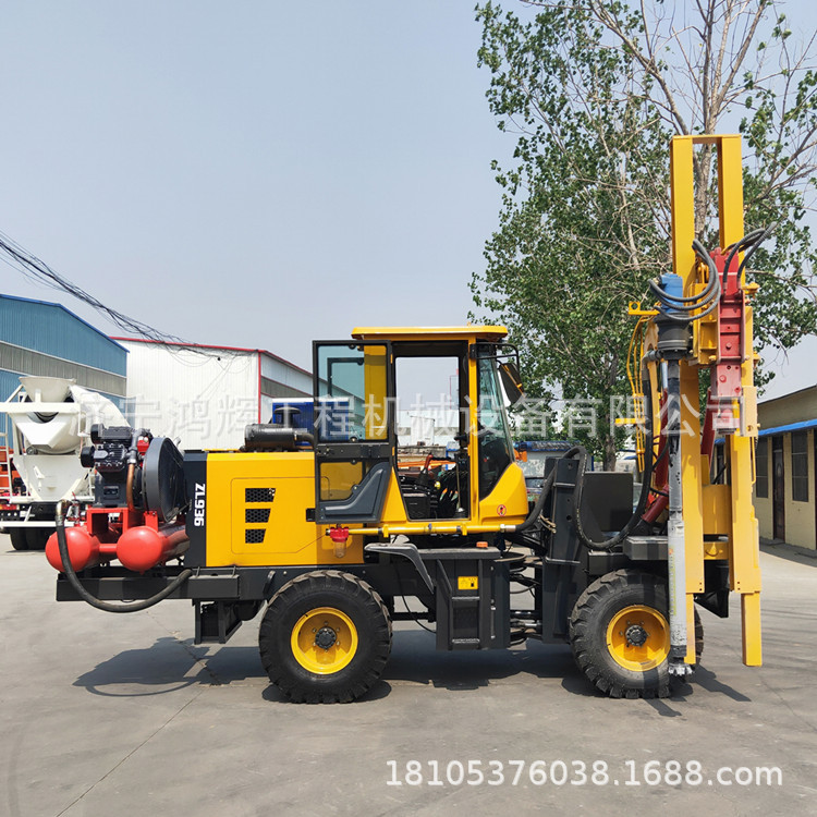 护栏打拔钻一体机厂家源头 装载机改装山路围栏潜孔钻 钻打多功能