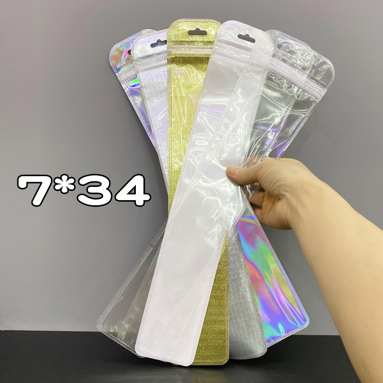长条假发包装袋文具笔用品塑料自封袋LED灯半透明阴阳锁骨袋