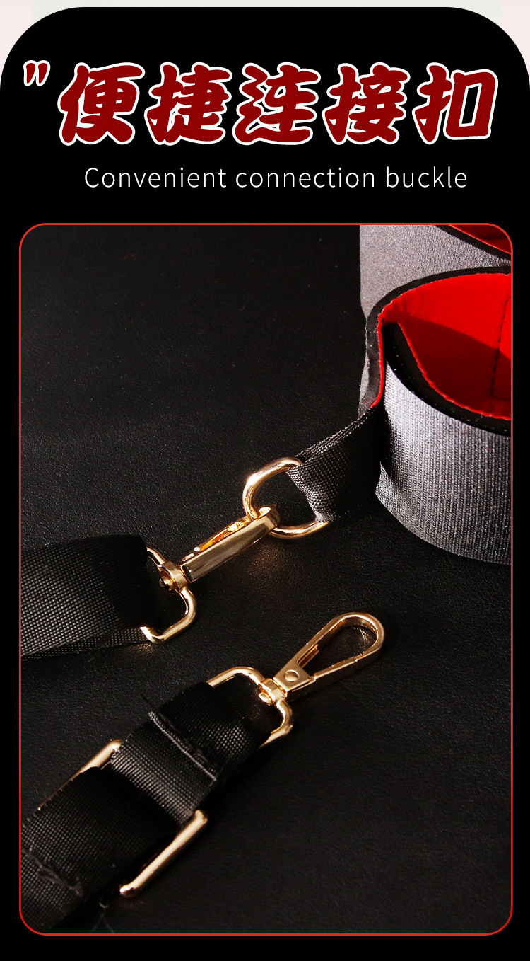 SM Leg-Spreader Restraint Strap, Metal Hardware, Black-Red Bondage Training Tool — detail image 4