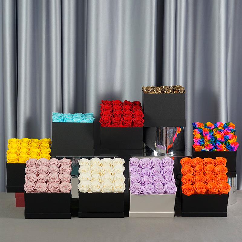 Fábrica al por mayor flor eterna cuadrado abrazo cubo caja de regalo 16 decoración del hogar terminado caja de flores regalo del Día del Maestro