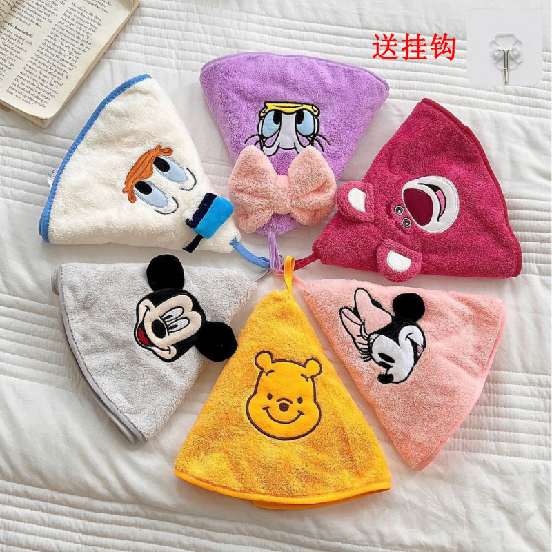 Strawberry bear hanging coral fleece children's hand towel soft round towel cartoon Three-dimensional embroidery hanging towel absorbent quick-drying