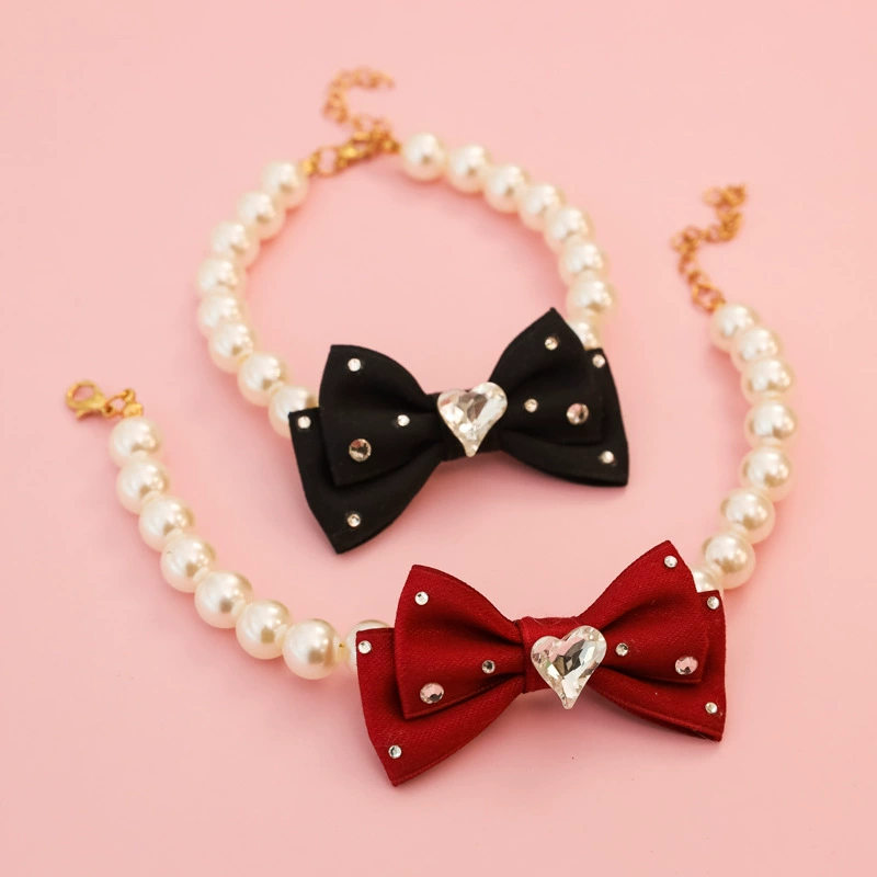 Жемчужное ожерелье для домашних животных, ошейник для кошек и собак, стразы, женская бабочка, свадебное украшение для любви, бесшумное регулируемое