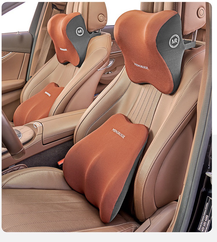 Memory foam rebound car headrest waist pillow breathable car pillow car seat waist back cushion set wholesale