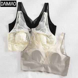 French Lace Underwear for Women, Summer Thin Bra Without Rims, Sexy Pure Desire Beauty Back Fixed Cup
