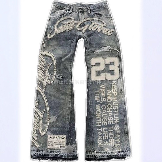 European and American Cross-Border 2025 New Street Retro Lettered Jeans Men's Hip-Hop Goth Denim Jacket Y2K Suit European and American Cross-Border 2025 New Street Retro Lettered Jeans Men's Hip-Hop Goth Denim Jacket Y2K Suit