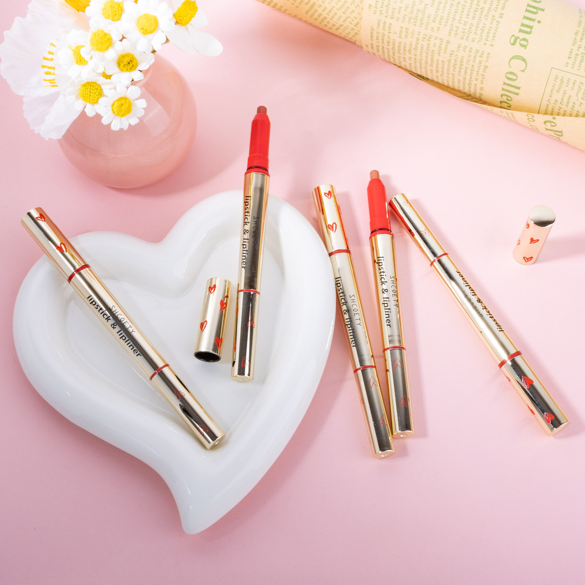 SHCOETY Double-headed red Lip liner pen, two-in-one multi-color matte long-lasting lip filling without fading, cross-border outlining pen undefined