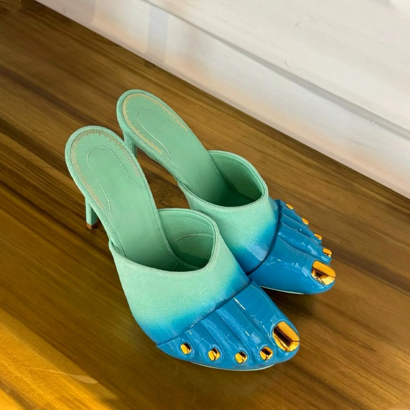 Baotou Half Slippers for Women Summer New Style Stiletto Gold Toe Metal High Heels Elegant Versatile Mule Shoes for Outer Wear 25 Baotou Half Slippers for Women Summer New Style Stiletto Gold Toe Metal High Heels Elegant Versatile Mule Shoes for Outer Wear 25