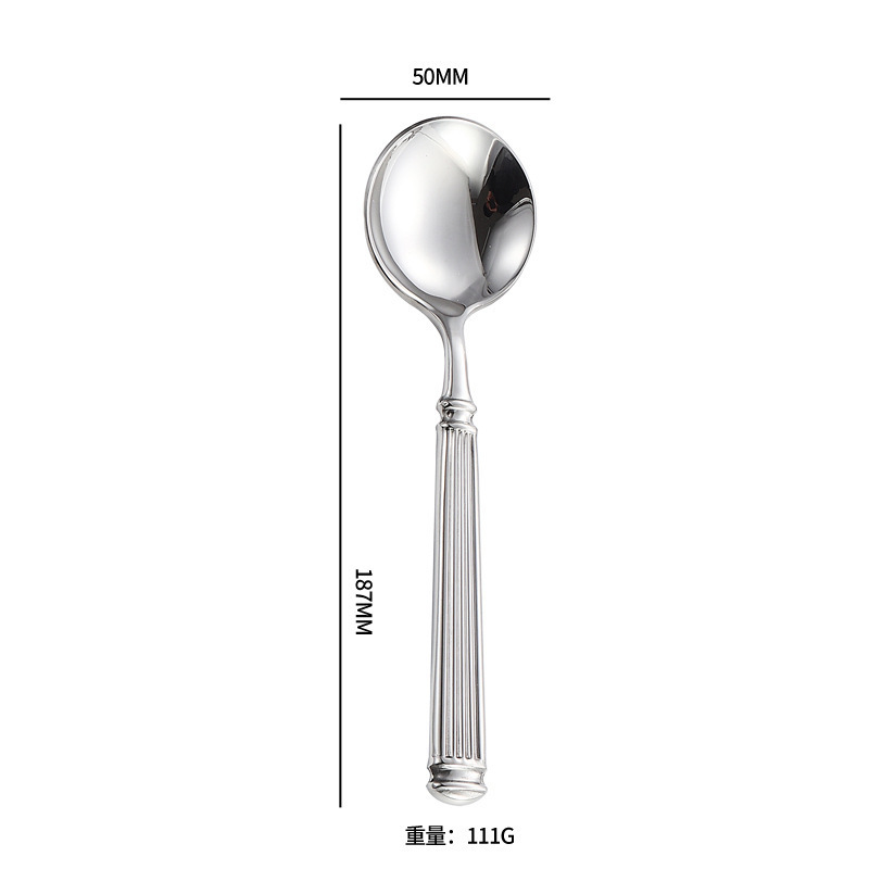 ins304 ステンレス鋼ローマ柱西洋食器厚みのあるホテルステーキナイフ、フォーク、スプーン鍛造デザートスプーンセット|undefined