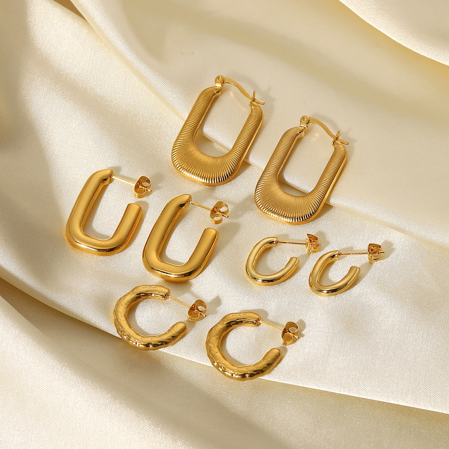 simple titanium steel 18K gold geometric hoop earrings jewelry women