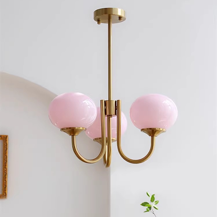 [Seleccionado cuidadosamente] candelabro de sala de estar rosa, dormitorio cálido creativo medieval, lámpara de dormitorio principal, frijol mágico crema retro francés
