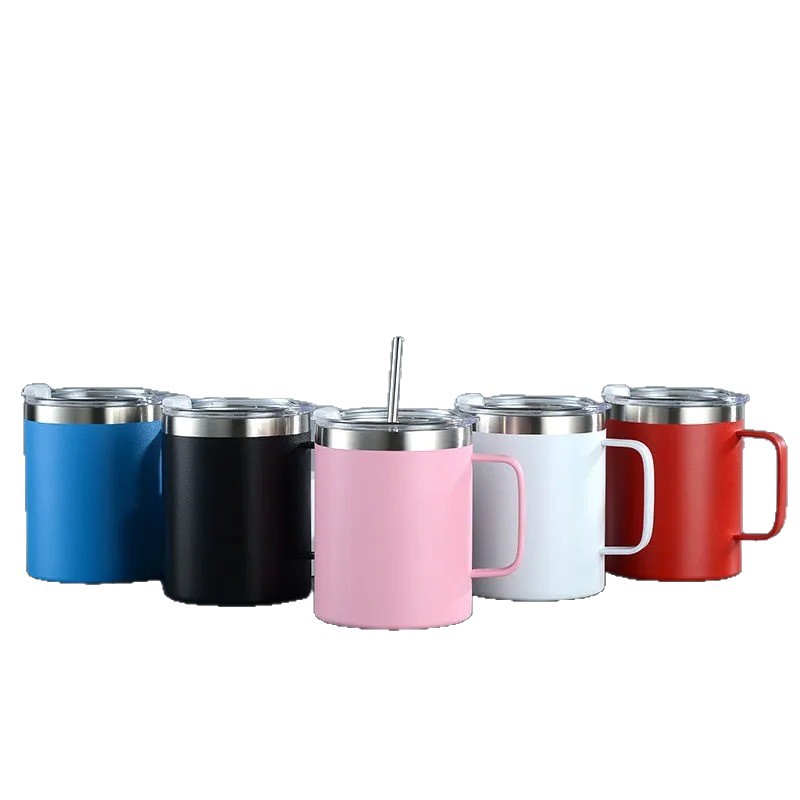 En stock suministro directo nuevo 12oz taza 304 taza de vacío de acero inoxidable mango spray de plástico Oficina taza de café al por mayor