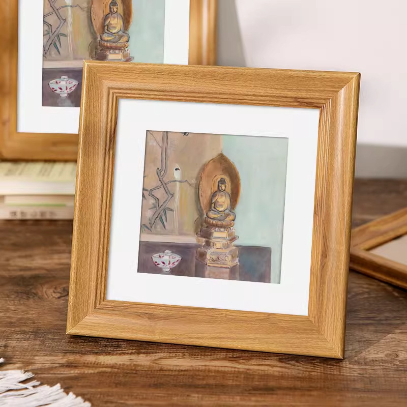 American-Style Retro Square Picture Frame for Mounting Oil Pastels, Wooden Photo Frame for Tabletop or Wall Hanging, 20 Mini Small Frames