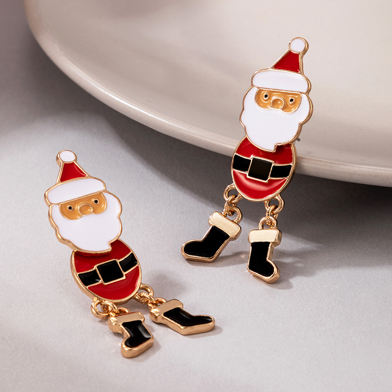 European And American Festival New Santa's Oil Drop Stud Earrings Irregular Link Earrings display picture 3