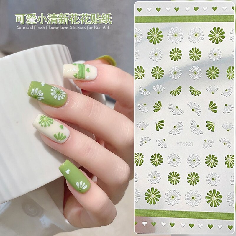 Summer New Cute and Fresh Flower Embossed Nail Art Stickers Simple Love Flower Nail Decoration Adhesive