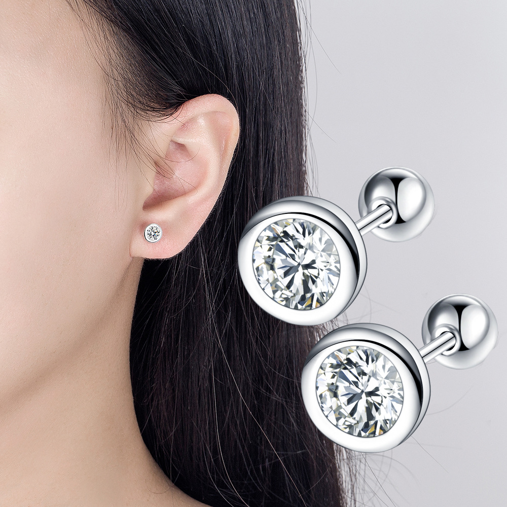 Fashionable elegant round cute fresh earrings with zircon