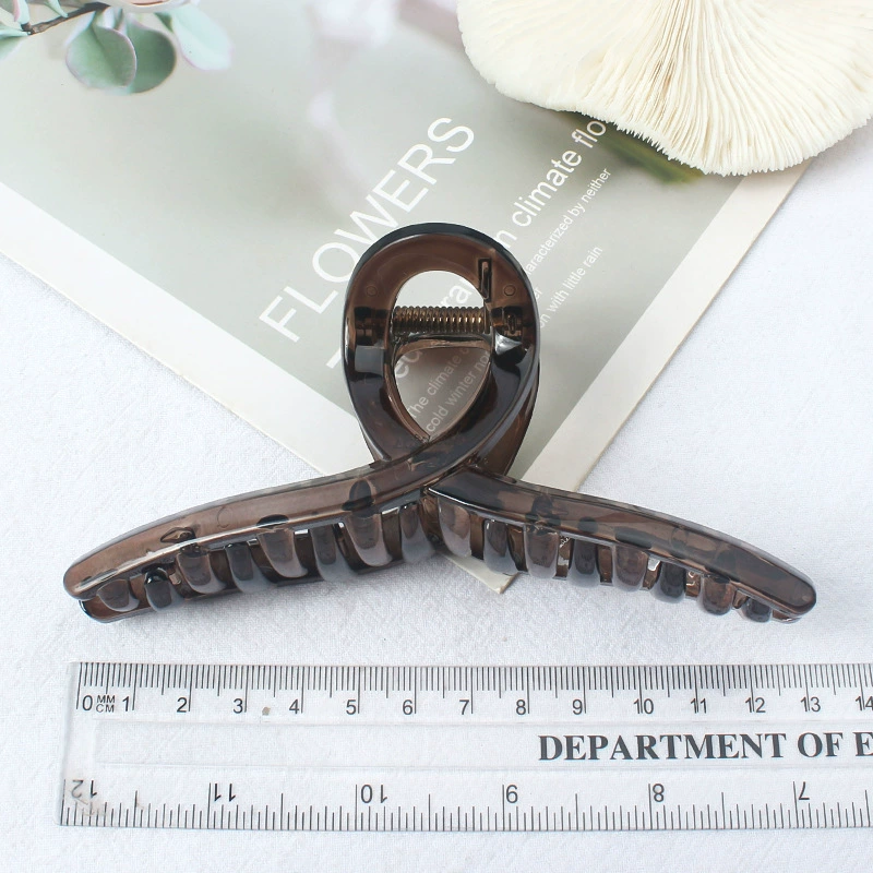 Large hair claw clip, universal shark hairgrip, dark brown, simple elegant design