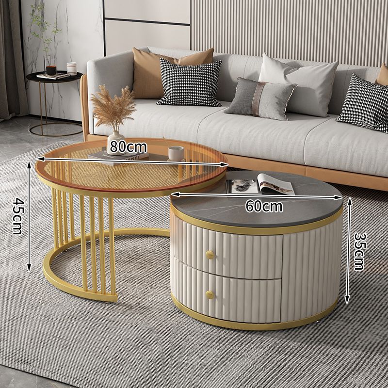 Mesa de café nórdica moderna simple apartamento pequeño Placa de roca mesa de café combinación redonda Luz de lujo sala de estar mesa de té en casa estilo crema