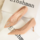 121-17 han edition retro fashion high heels for women's shoes heel with shallow mouth tip diamond metal buckle shoes