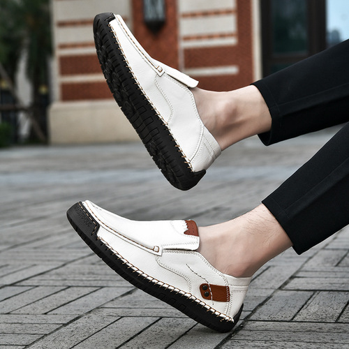 Men's Cross-border New Spring and Autumn Soybean Shoes, Large Size Loafers, Custom Hand-Stitched Business Casual Shoes