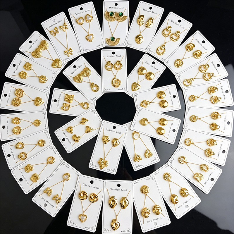 New stainless steel set with 18k gold plating, necklace and earring set, titanium steel necklace and earring set, wholesale fashion accessories