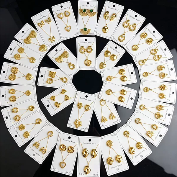 New stainless steel set with 18k gold plating, necklace and earring set, titanium steel necklace and earring set, wholesale fashion accessories